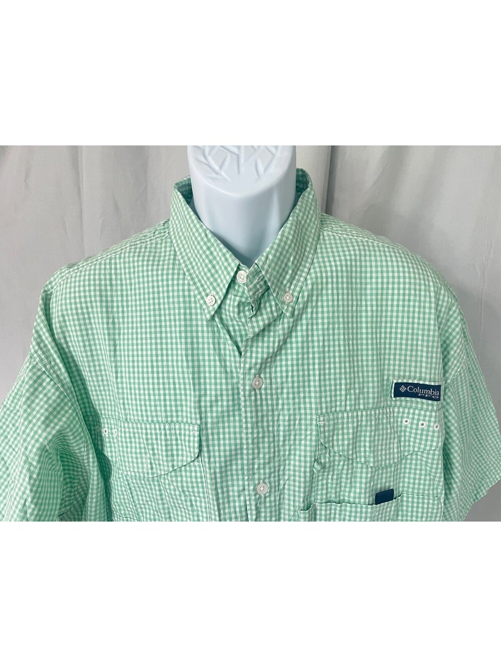 Columbia PFG Super Bonehead Men's Short Sleeve Green White Fishing Shirt Large L